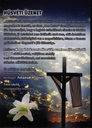 Illustration for article titled Földbe ültetett fideszes Tasó Lászlóval startol a béna húsvéti üdvözlőlapok hétvégéje